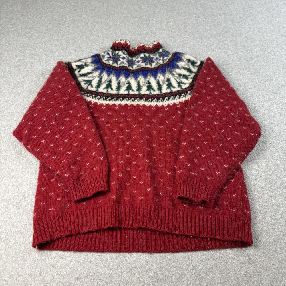 Vintage Eddie Bauer Sweater Women Medium Red Fair Isle Wool 80s Ski Nordic READ